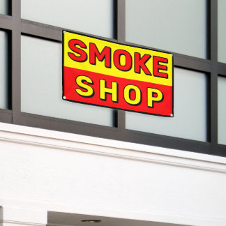 Rookwinkel Reclame Rood Geel Zwart Spandoek