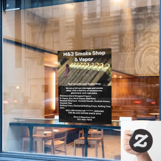 Rookwinkel-reclame voor voorkant aanpassen raamsticker (Cafe Raam)