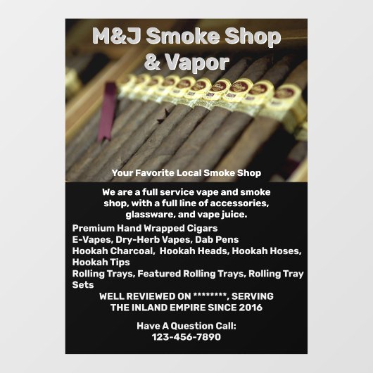 Rookwinkel-reclame voor voorkant aanpassen raamsticker (Vel)