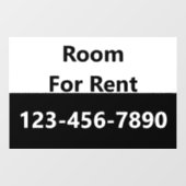 Room For Rent Black and White Phone Number Raamsticker (Vel)