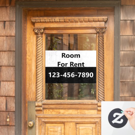 Room For Rent Black and White Phone Number Raamsticker (Huis Deur)