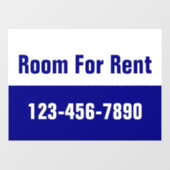 Room For Rent Navy Blue and White Phone Number Raamsticker (Vel)