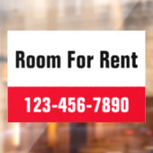Room For Rent Red Black and White Phone Number Raamsticker (Vel 2)