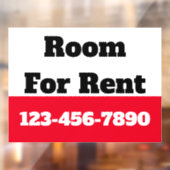 Room For Rent Red Black White Rental Phone Number Raamsticker (Vel 2)