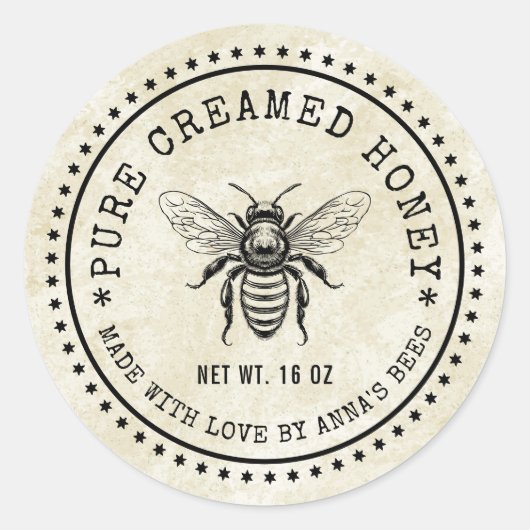 Room honingraat label met bij vintage achtergrond (Voorkant)