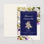 Room & marine bloemencake verjaardagsuitnodiging kaart (Voorkant / Achterkant)