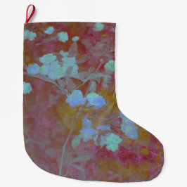 Roomblauw en roze bloempatroon grote kerstsok