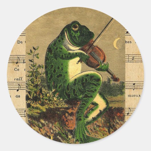  roomdikke kikker met Violin Ronde Sticker (Voorkant)