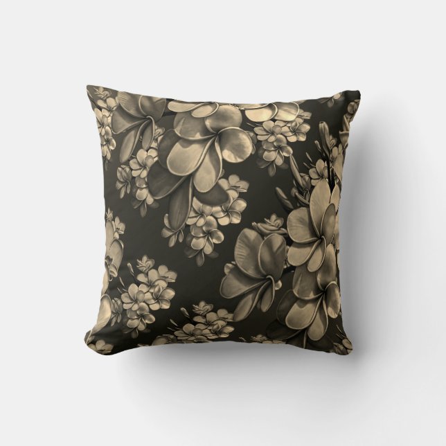 roomgrijze zwarte bloem Throw pillow Kussen (Voorkant)