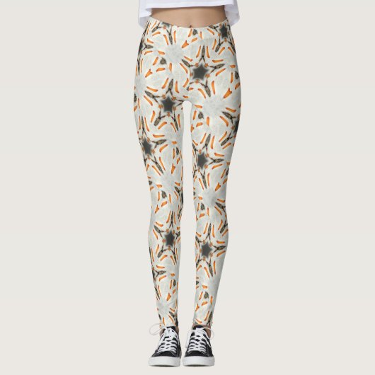 roomkleurig sterrenpatroon bruin wit leggings (Voorkant)