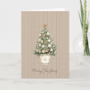 Roomkleurige gestreepte kerstboom ster ornamenten kaart