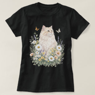 Roomkleurige kat Wilde Bloem Botanische Kunst T-shirt