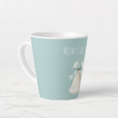 Roomkleurige Kerstbel met Mooie Blauwe Strik Latte Mok (Linkerhoek)