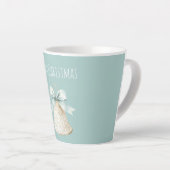 Roomkleurige Kerstbel met Mooie Blauwe Strik Latte Mok (Rechterhoek)