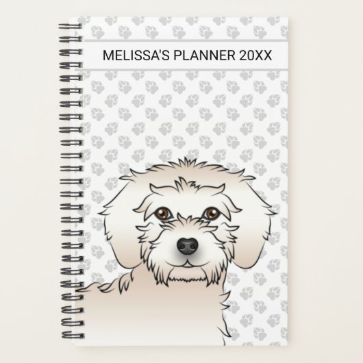 Roomkleurige Mini Goldendoodle Cartoonhond & Tekst Planner (Voorkant)