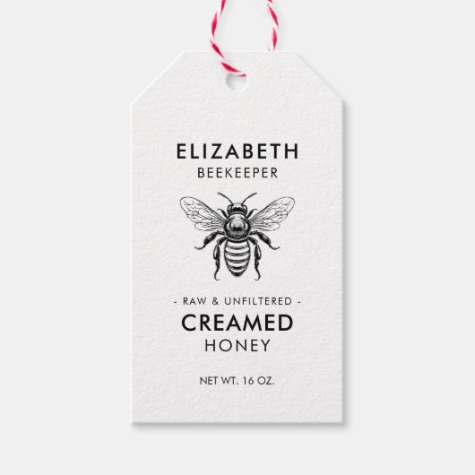 Roomraat honinglabel met honingbij cadeaulabel (Voorkant)