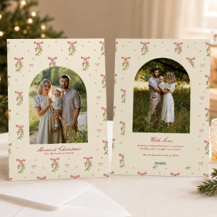 Roomrood lintgroene familiefoto Kerstmis Feestdagenkaart