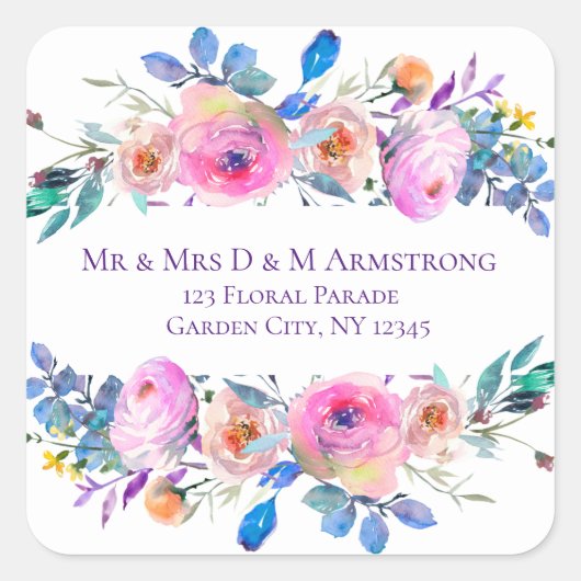 Roomroze kleur van Floral Vierkante Sticker (Voorkant)