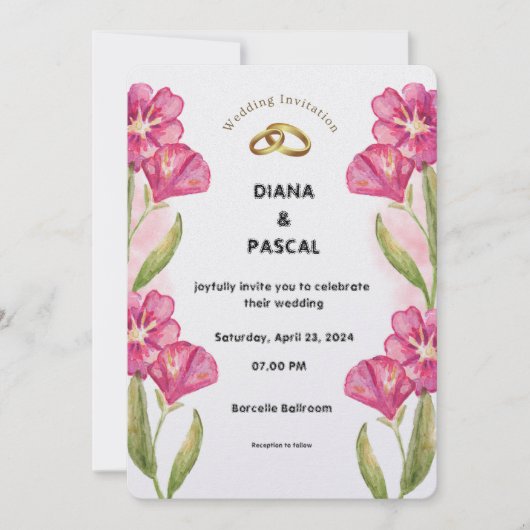 Roomroze waterverf bruiloft uitnodiging (Voorkant)