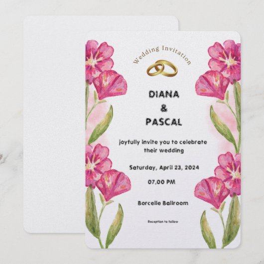 Roomroze waterverf bruiloft uitnodiging (Voorkant / Achterkant)