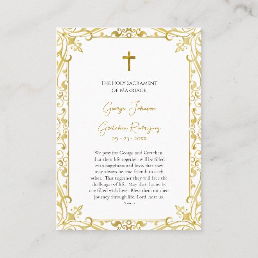 Rooms-Katholieke Kaart van het huwelijksgebed Plaatskaartje (Achterkant)