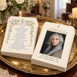 Rooms-katholieke rouwmis Marian Memorare-gebed Visitekaartje