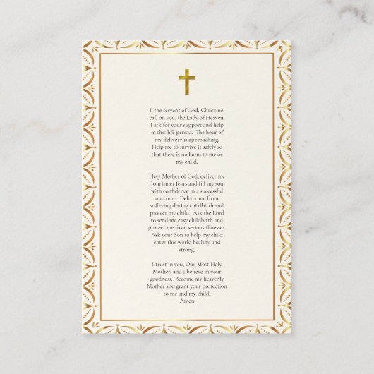 Rooms-Katholieke Zwangerschapsgebed Kaart Plaatskaartje (Achterkant)