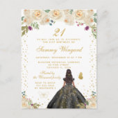 Roomskleurige bloemen donkere huid Prinses Verjaar Briefkaart (Voorkant)