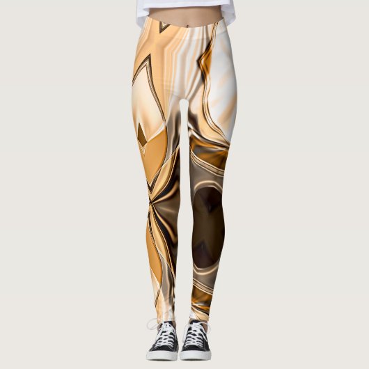 Roomvormig oranje tot bruin getwiste reflecterende leggings (Voorkant)