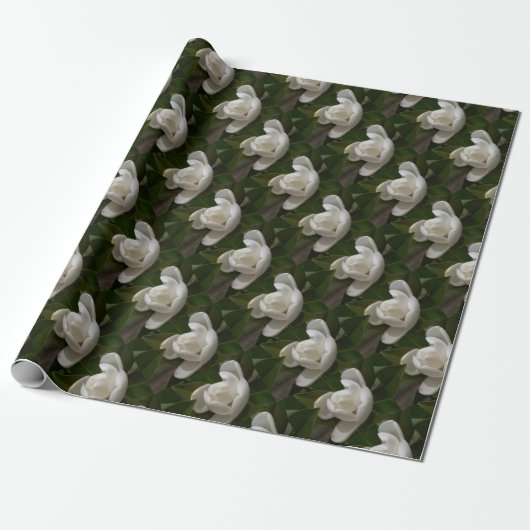 Roomwitte magnoliebloem cadeaupapier (Uitgerold)