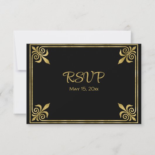 Roomzwart en goudLijst RSVP Kaartje (Voorkant)