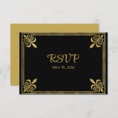 Roomzwart en goudLijst RSVP Kaartje (Voorkant / Achterkant)