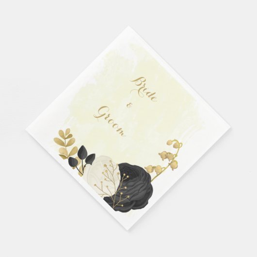 Roomzwart en witte bloemen gouden bruiloft servet (Hoek)