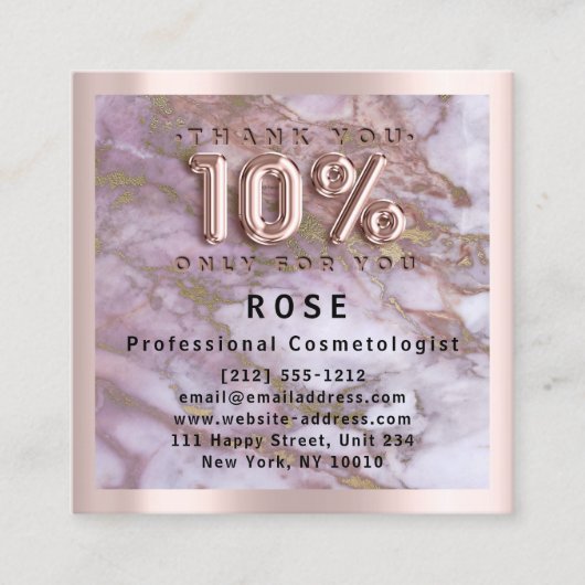 Roos 10% Korting Logo Haar Goud Roze Marmer Afsprakenkaartje (Voorkant)