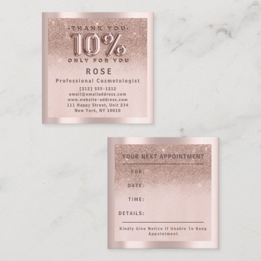 Roos 10% korting Logo Hair Glitter Balloon Afsprakenkaartje (Voorkant / Achterkant)