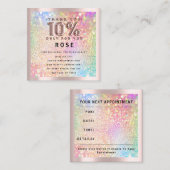 Roos 10% korting Logo Holografen Glitter Lash Afsprakenkaartje (Voorkant / Achterkant)