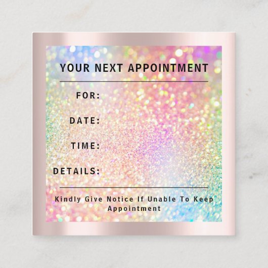 Roos 10% korting Logo Holografen Glitter Lash Afsprakenkaartje (Achterkant)