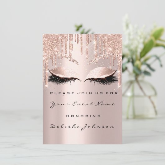 Roos - 16e glitter - druppels - Bridal Makeup Kaart (Staand voorkant)