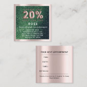 Roos 20% korting Logo Hair Lash Glitter Green Afsprakenkaartje (Voorkant / Achterkant)