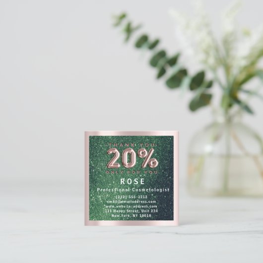 Roos 20% korting Logo Hair Lash Glitter Green Afsprakenkaartje (Staand voorkant)