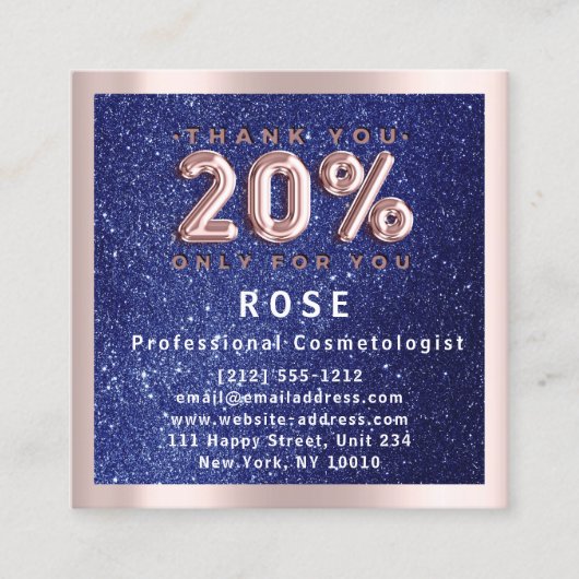 Roos 20% korting Logo Hair Lash Glitter Navy Afsprakenkaartje (Voorkant)