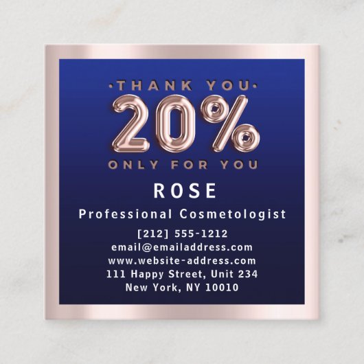 Roos 20% korting Logo Hair Navy Blue Balloon Afsprakenkaartje (Voorkant)