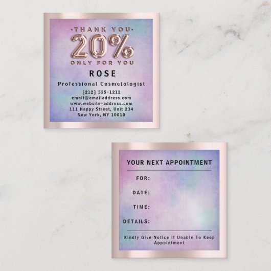 Roos 20% korting Logo Hair Pink Ombre Afsprakenkaartje (Voorkant / Achterkant)