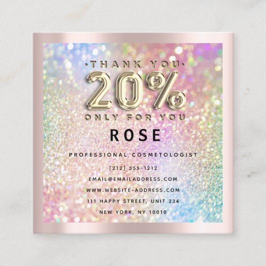 Roos 20% korting Logo Holograf Glitter Gold Afsprakenkaartje (Voorkant)