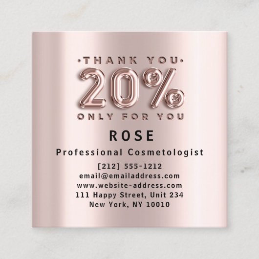 Roos 20% korting op Logo Haar Gold Pink Metallic Afsprakenkaartje (Voorkant)