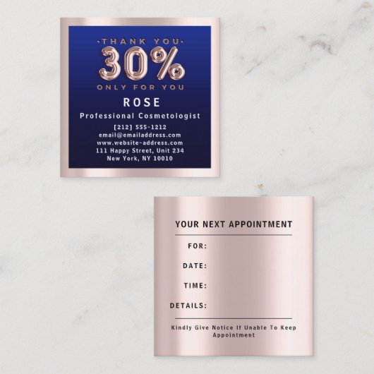 Roos 30% korting Logo Hair Navy Blue Balloon Afsprakenkaartje (Voorkant / Achterkant)