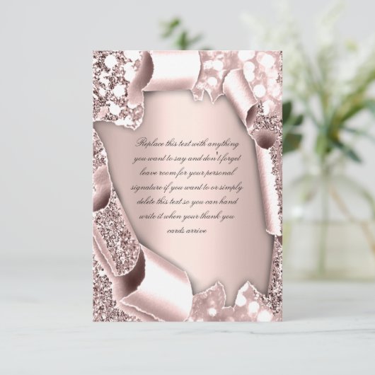 Roos 3D Glitter Effect Lijst Initialen Kaart (Staand voorkant)