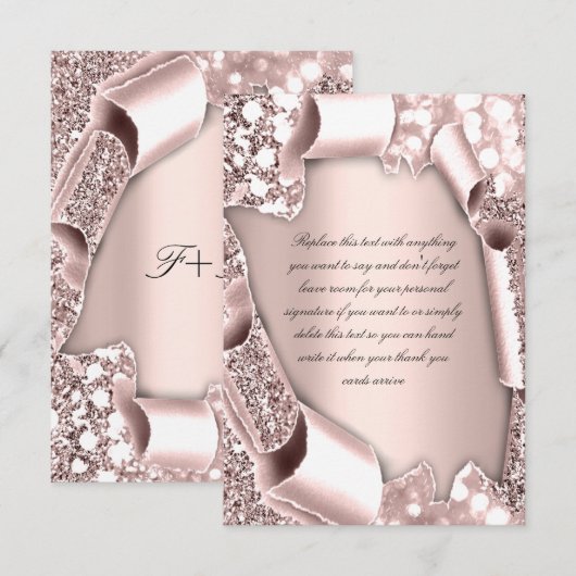 Roos 3D Glitter Effect Lijst Initialen Kaart (Voorkant / Achterkant)