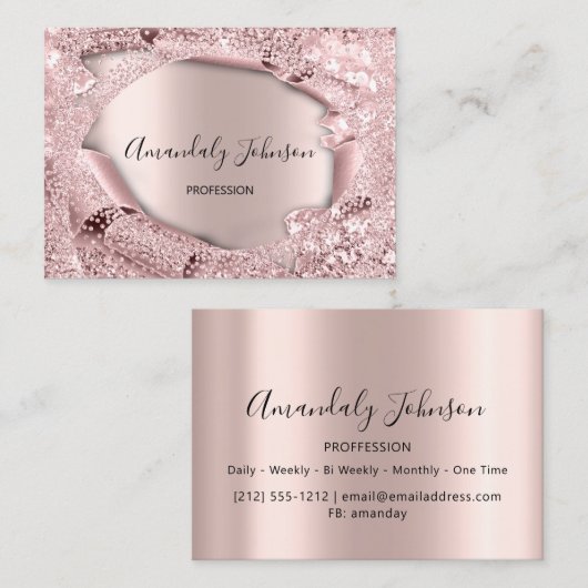 roos 3D Glitter Makeup Event Planner Glitter Visitekaartje (Voorkant / Achterkant)