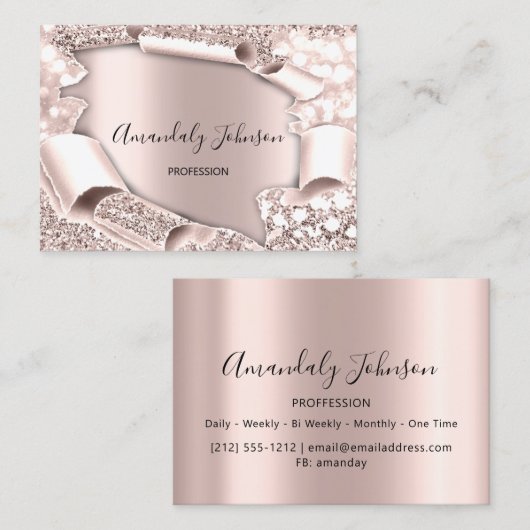 roos 3D Glitter Makeup Event Planner Pink Visitekaartje (Voorkant / Achterkant)